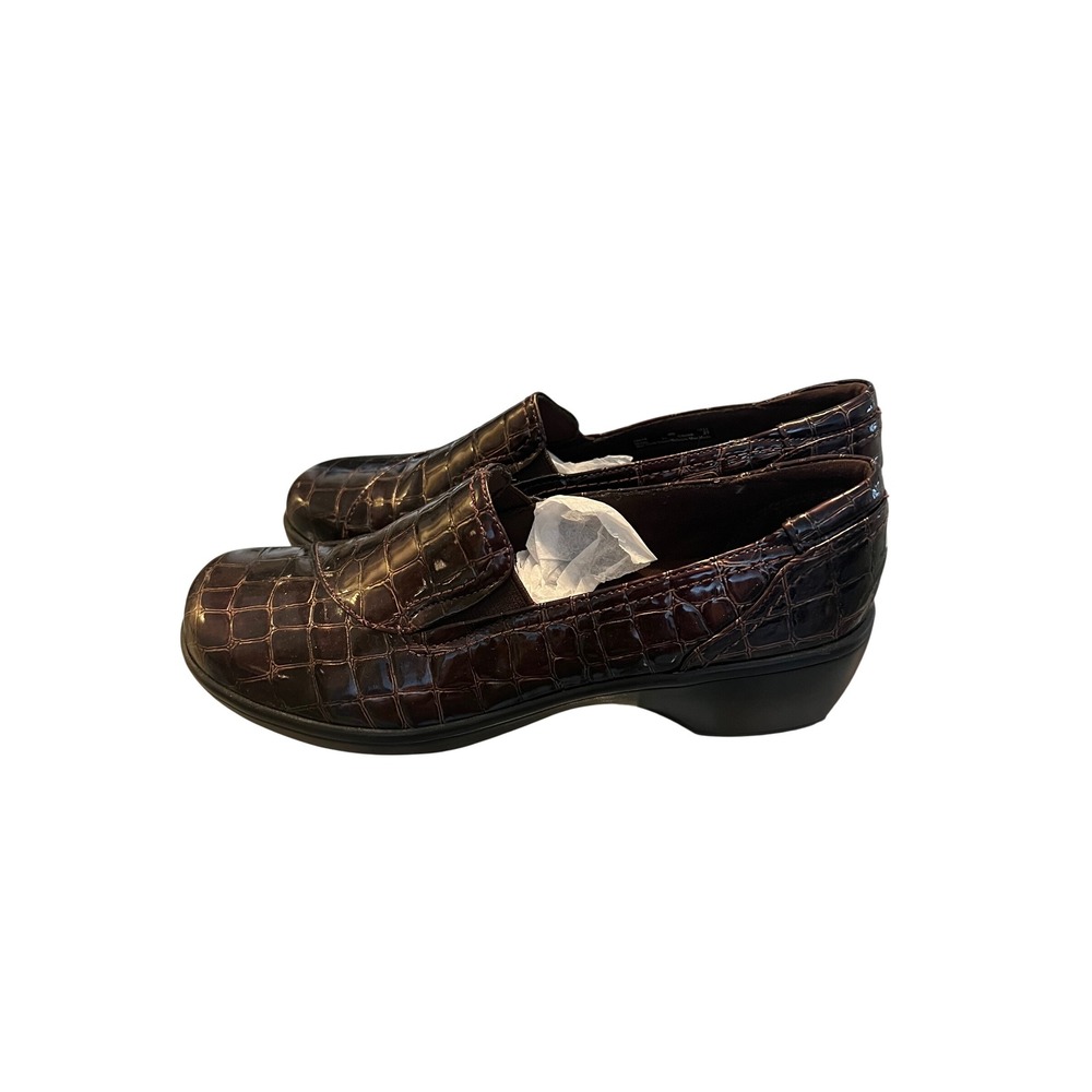 Clarks Bendables Womens 9N Brown Croc Patent Leather Wedge Loafers Slip On Shoes - Picture 4 of 11